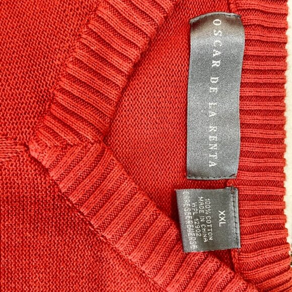 OSCAR DE LA RENTA SWEATER KNITTED 100% COTTON SZ XXL RED JUMPER AESTHETIC CORE - Picture 5 of 14